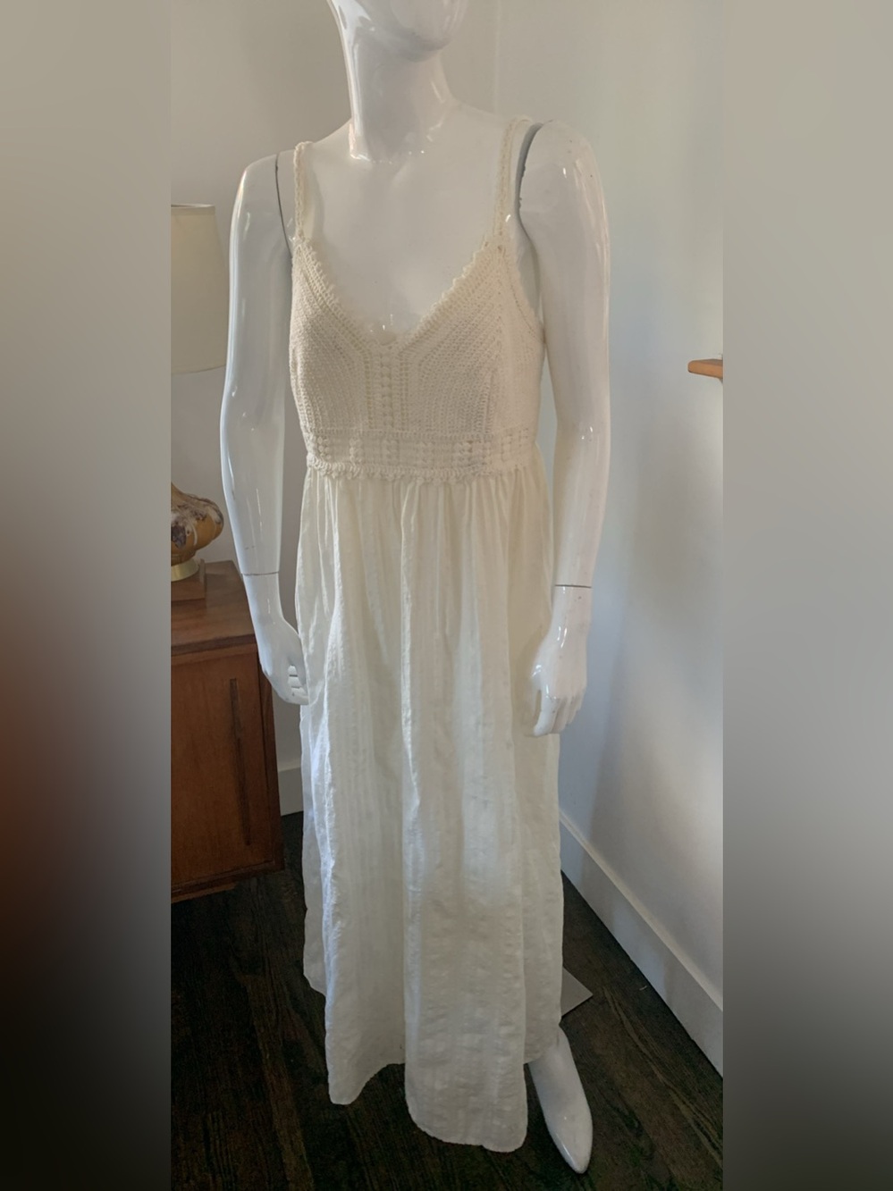 Source Unknown Cream Crochet-Top Maxi Dress